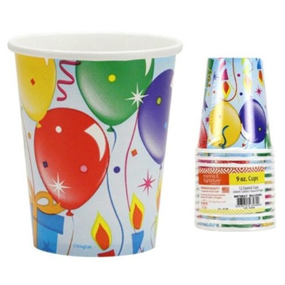 Hanna K Signature 2184922 9 oz Paper Cups Birthday Balloons Design - Pack of 36 & 12 per Pack