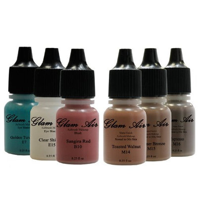 Daring Goddness Set of Six (6) Shades of Glam Air Airbrush Matte Makeup Foundation, Airbrush Blush and Airbrush Eye Shadow Water-based Formula Last All Day (For All Skin Types)0.25oz Bottles