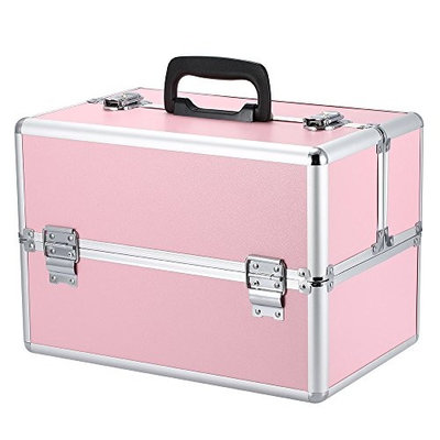 Docooler Lockable Cosmetic Organizer Box Foldable Makeup Train Storage Case Holder 2 Layers