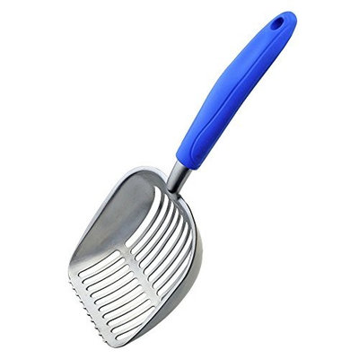 Chibuy The Latest Update POLISHING Metal Cat Litter Scoop with Blue Handle, Giant Aluminum Alloy with TABS/Round Teeth Pet Kitty Litter Scooper