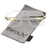 zeroUV - Classic Flat Top Metal Accented Temples Clear Lens Square Aviator Glasses 56mm - 56mm