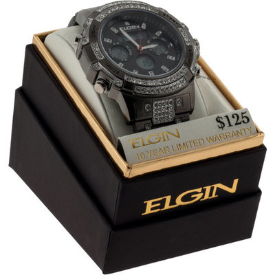 Elgin Gunmetal Men's Anadigi Watch with Crystals