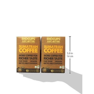 EKOCUPS Artisan Organic Sumatran Coffee, Dark roast, in Recyclable Single Serve Cups for Keurig K-cup Brewers, 40 count
