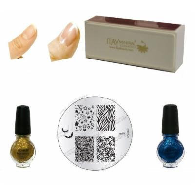 (Bundle of 4 Items)konad Gold+blue Pearl 11 Ml Special Polish+image Plate M94+itay Beauty Nail Buffer (Bundle of 4 Items)