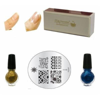 (Bundle of 4 Items) Konad Gold+blue Pearl 11 Ml Special Polish+image Plate M100+itay Beauty Nail Buffer (Bundle of 4 Items)