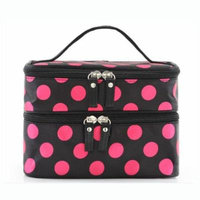 H:oter Women & Girls Polka Dots Double Layer Dual Zipper Cosmetic Bag Toiletry Bag Make-up Bag Hand Case Bag, Gift Ideas--Colors Various - Hotpink