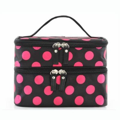H:oter Women & Girls Polka Dots Double Layer Dual Zipper Cosmetic Bag Toiletry Bag Make-up Bag Hand Case Bag, Gift Ideas--Colors Various - Hotpink