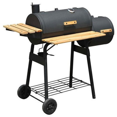 Aosom Outsunny Backyard Charcoal BBQ Grill / Offset Smoker Combo w/ Wheels
