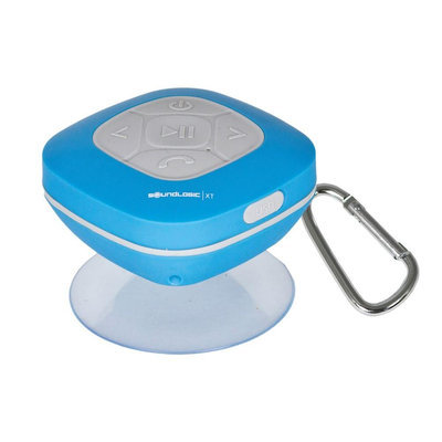 Bluetooth Shower Speaker with FM Radio and Carabiner in Blue