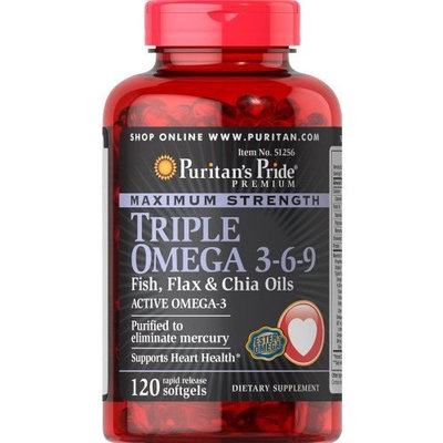 Puritan's Pride Maximum Strength Triple Omega 3-6-9 Fish, Flax & Chia Oils-120 Softgels