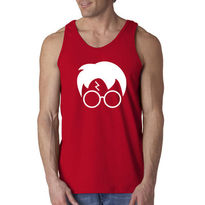 Way 843 - Men's Tank-Top Harry Potter Hair Glasses Lightning Bolt XL Red
