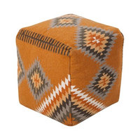 Surya 18 in. Southwest Cube Wool Pouf