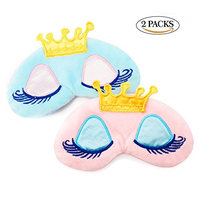 Nipoo 2 Pcs Cute Girl Eye Mask Cover for Sleeping, Princess Crown Travel Eye Shades Sleep Blindfold Mask(Pink + SkyBlue)