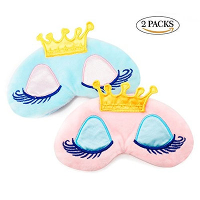 Nipoo 2 Pcs Cute Girl Eye Mask Cover for Sleeping, Princess Crown Travel Eye Shades Sleep Blindfold Mask(Pink + SkyBlue)