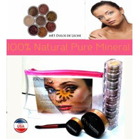 Itay Mineral Cosmetics 8 Stack Eye Shimmers in Nature Beauty+ Luminous, Glowing, Flawless Finish Full Size 9 Gram Foundation in MF5 Dulce de Leche+Eye Primer+Oval Eye Shimmer Brush+Airplane Travel Cosmetic Bag (Bundle of 5 Items)