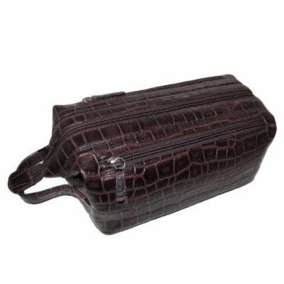 Croco Print Leather Toiletry Case (Brown)