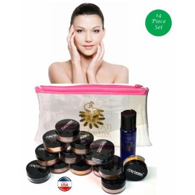 ITAY Mineral Cosmetics Au Naturel Collection 12 Singles+2.5 Gram Travel Size Full Coverage Foundation+Mica & Glitter Primer Bond+Oval Eye Shimmer Brush+Clear Airplane Travel Cosmetic Bag (Bundle of 16 Items) (MF1 Cream Marfil)