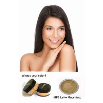 Itay Mineral Cosmetics 8 Stack Eye Shadows in Paris Lights+ Luminous, Glowing, Flawless Finish Travel Size 2.5 Gram Foundation+Mica&Glitter Primer Bond+Brush+Airplane Travel Cosmetic Bag (Bundle of 5 Items) (MF6 Latte Macchiato)