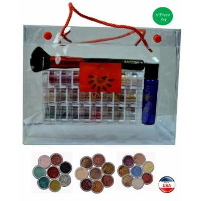 Bundle of 5 Items : Itay Beauty 3x8 Stack Eye Shadows+mica & Glitter Primer Bond+ Powder Brush+clear Gift Bag (Terra Linda+paris Lights+nature Beauty)