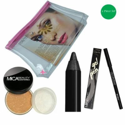 (Bundle of 3 Items)MicaBeauty Full Size Foundation MF3 Toffee+Eye Gel Pen+Travel Cosmetic Bag (Chocolate)