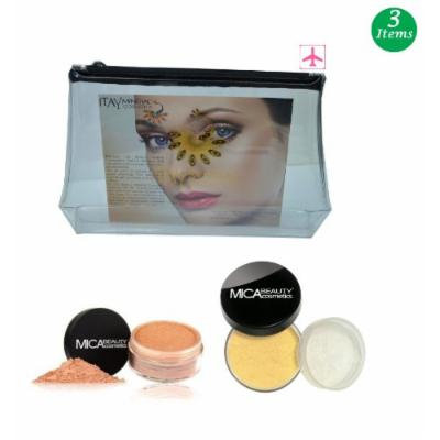 (Bundle of 3 Items)MicaBeauty Full Size Foundation MF4 Honey+Face & Body Bronzer+Airplane Travel Cosmetic Bag (FB1 Bronze)
