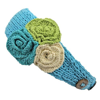 Crochet Headband With Three Knit Flowers