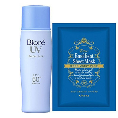 Biore UV Sarasara Perfect Milk 40ml & Facial Sheet Mask, SPF50+/PA++++, Waterproof