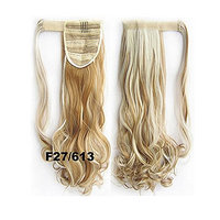 Wrap Around Synthetic Ponytail Clip in Hair Extensions Hair Pieces 22 Inches 90g One Piece Magic Paste Pony Tail Long Wavy Curly Soft Silky Strawberry Blonde and Light Brown Mixed Color