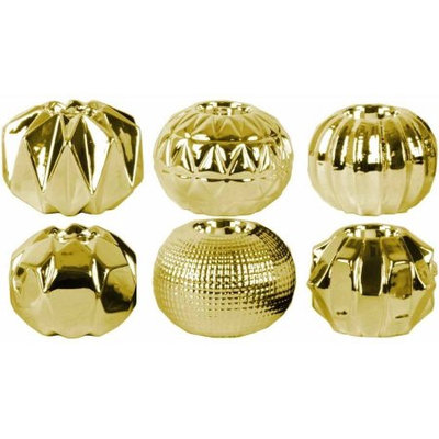 Urban Trends Collection Ceramic Round Tealight Candle Holders Assortment of Six Polished Chrome Finish Gold