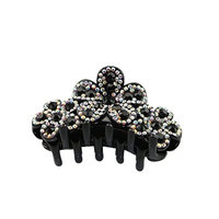 Homyl Women Girls Rhinestone Crystal Large Flower Hair Claw Clip Hair Accessories for Party - Black