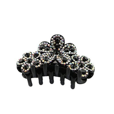 Homyl Women Girls Rhinestone Crystal Large Flower Hair Claw Clip Hair Accessories for Party - Black