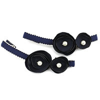 Silky Satin Floral Pearlescent Hair Clips - 2 Piece Set - Navy Blue