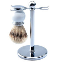 CSB Silvertip Badger Hair Shaving Brush and Luxury Chrome Stand Shaving Set, White Brush