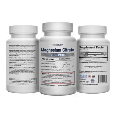 Superior Labs 1 Magnesium Citrate - No Magnesium Stearate - 500mg, 120 Vegetable Caps - Made In USA, 100% Money B