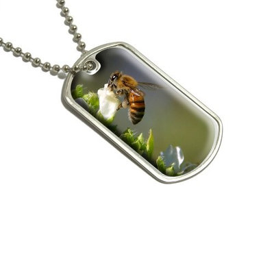 Graphics and More Bee On Flower Military Dog Tag Keychain (d2247)