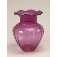 Ribbed Cranberry Glass Vase with Fluted Top
