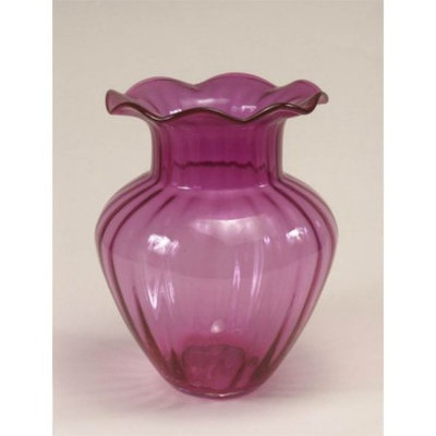 Ribbed Cranberry Glass Vase with Fluted Top