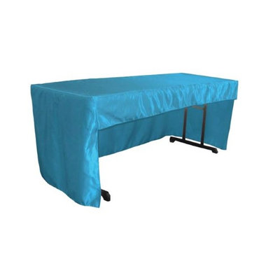 LA Linen TCbridal-OB-fit-72x30x30-TurquoiseB52 2.04 lbs Open Back Fitted Bridal Satin Classroom Tablecloth Turquoise - 72 x 30 x 30 in.