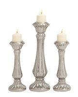 Fancy Ceramic Silver Candle Holder Set Of 3