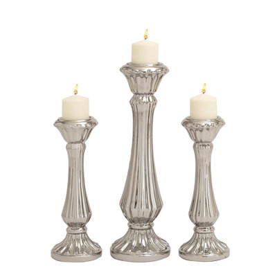 Fancy Ceramic Silver Candle Holder Set Of 3