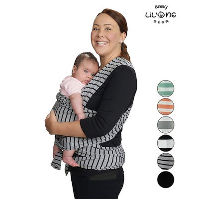 Baby Wrap, Sling, Infant Carrier, Nursing Cover, Soft Cotton, Baby Shower Gift, Hands Free Newborn 5in1 Adjustable Ring Compatible, Belly Band Support, Gray, 6 Colors Black by Lil One Baby Gear