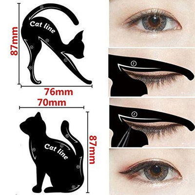 Tfan 2pcs/Set Kit Beauty Women Makeup Cat Eye Stencil Eyeliner Stencil Eyebrow Template Shaper Tool