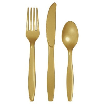 Glittering Gold Plastic Cutlery Assortment, 24 pk