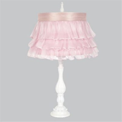 Jubilee Collection 873202-4771 White Large Lotus Base with Pink Ruffled Sheer Skirt Shade