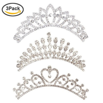 Ondder Wedding Prom Bridal Crown 3 Pack Bridal Rhinestone Crystal Decor Headband Hair Side Comb