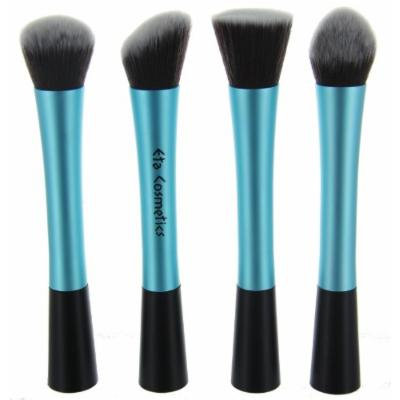 ETA Stand Alone Premium Synthetic Taklon Bristles Vegan Makeup Brushes with Aluminum Ferrule (Full Set, Blue)
