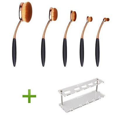 DSCbeauty Professional 5 Pcs Oval Makeup Brush Set Foundation Contour Blush Blending Lip Eyebrow Eyeliner Eyeshadow Concealer Toothbrush Makeup Brushes Kit Cosmetic Brush Set with Rectangle Clear Rack
