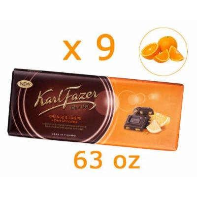 9 Bars of Karl Fazer Finland Dark Chocolate with Orange Crisps