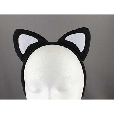 Black White soft faux fur furry cat kitten ears headband hair band costume