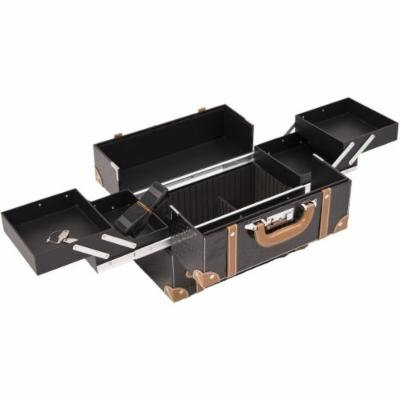 Sunrise C3019 2-Tier Accordion Trays Makeup Case with Shoulder Strap and Adjustable Dividers, 14-Inch, Black Squares